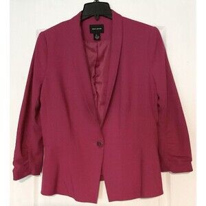 DKNY Jeans Women's Ruched-Sleeve Blazer Jacket Size L, Pink Fuchsia
